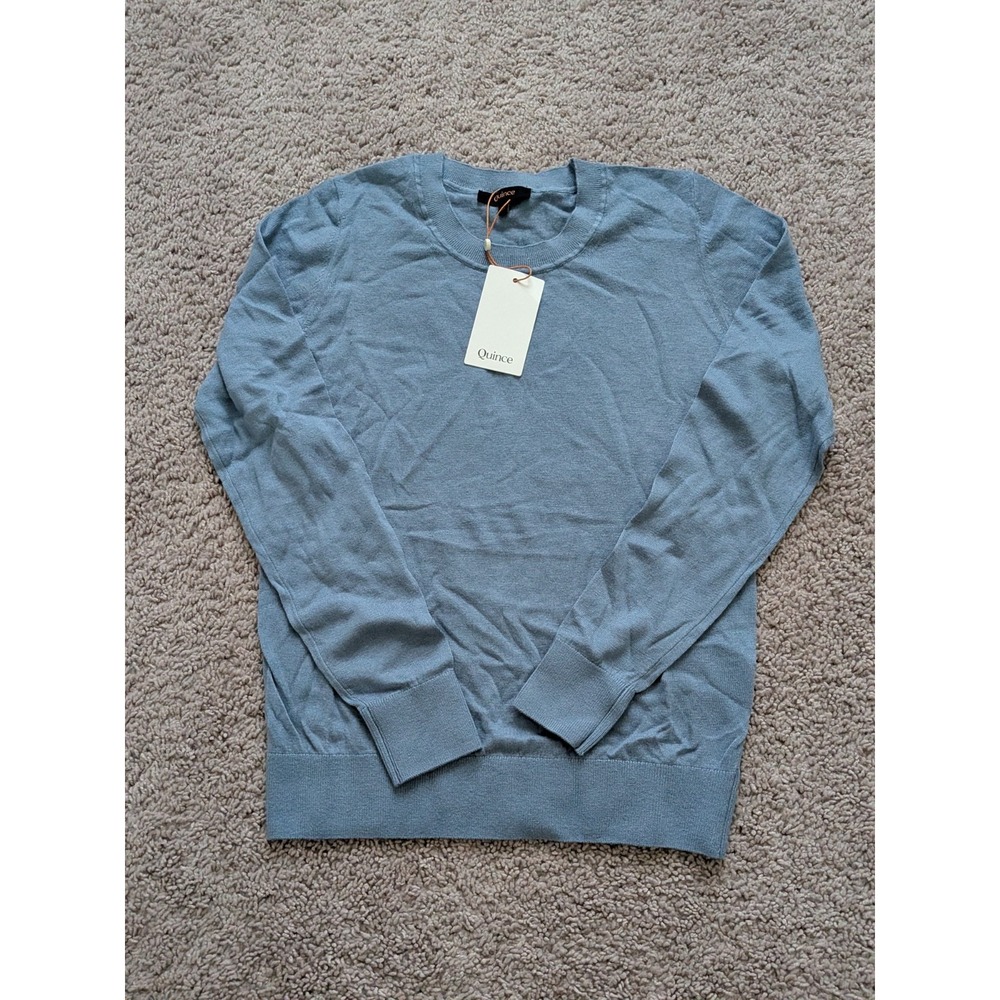 Quince Lightweight Cotton Cashmere Crew Sweater Mountian Spring Blue Size XS NWT